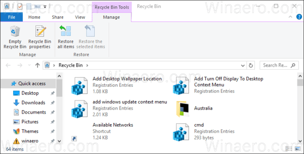 Screenshot del cestino di Windows 10