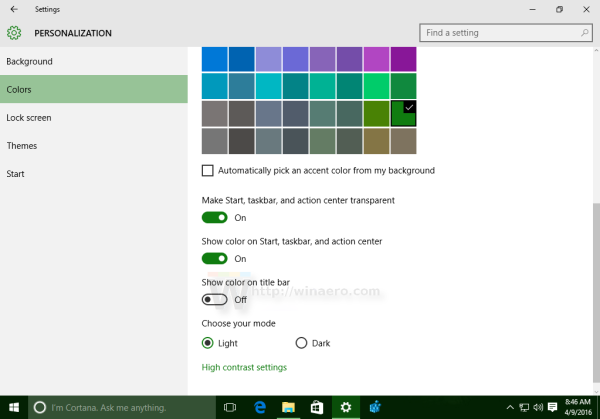 Windows 10 szín a tálcán a tálca fehér címsora