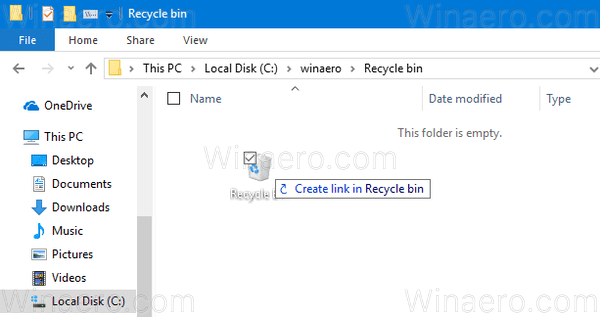 Windows 10 Vytvořit zástupce recyklace 2