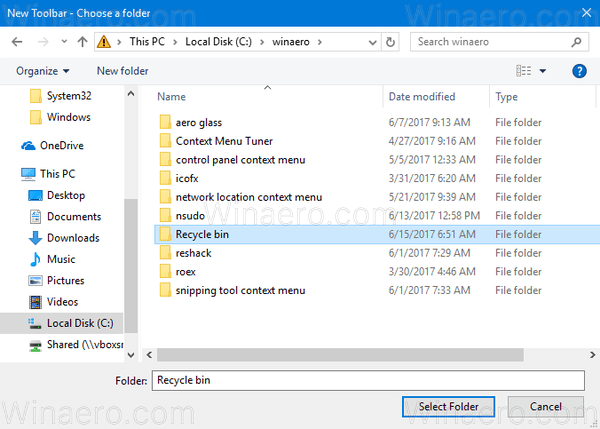 Recykling pinów systemu Windows 10 na pasek zadań