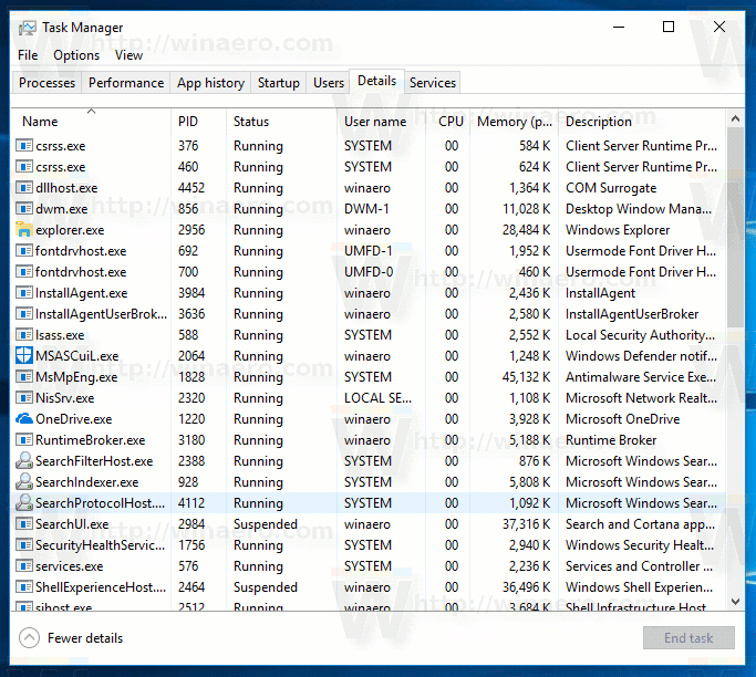 Windows 10-Taskliste