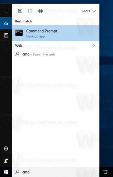 Windows 10-søgning Åbn Cmd