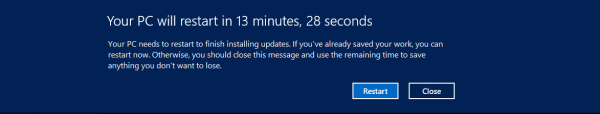 Aviso de reinicialização do Windows 10