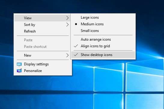 Windows 10 без значков рабочего стола