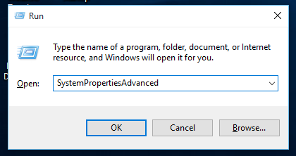 Windows 10 executa propriedades de sistema avançadas