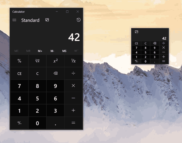 Windows 10 Nová velikost kalkulace
