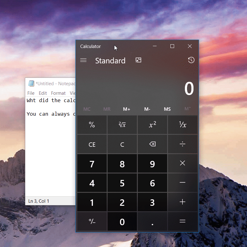 Modo compacto de la calculadora de Windows en acción