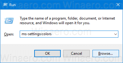 เรียกใช้ Ms Settings Colors Windows 10