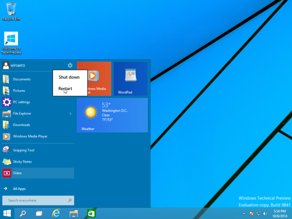 menu opcji zasilania menu Start w systemie Windows 10