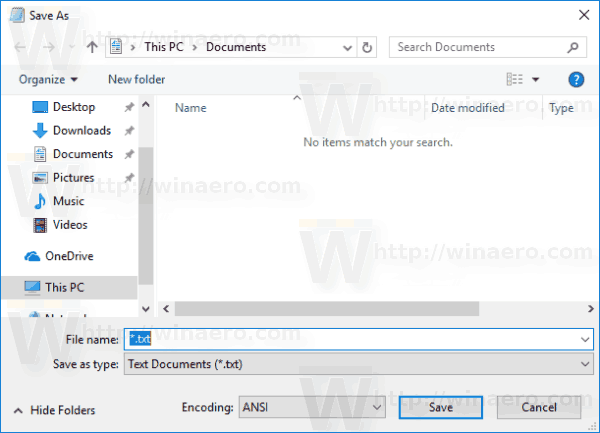 Επαναφορά Άνοιγμα Αποθήκευσης ως διάλογος στα Windows 10