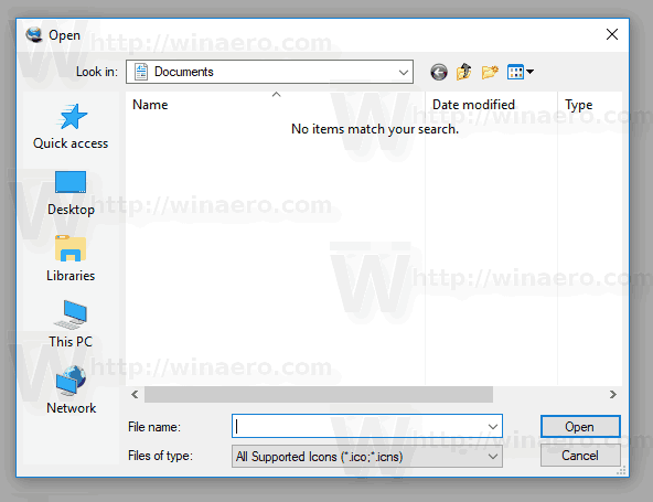 Moderni avoin valintaikkuna Windows 10