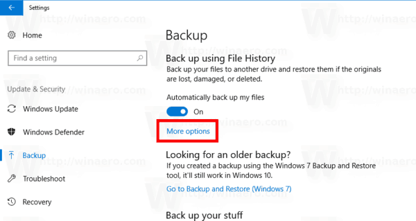 Vraćanje povijesti datoteka Windows 10 u Windows 7