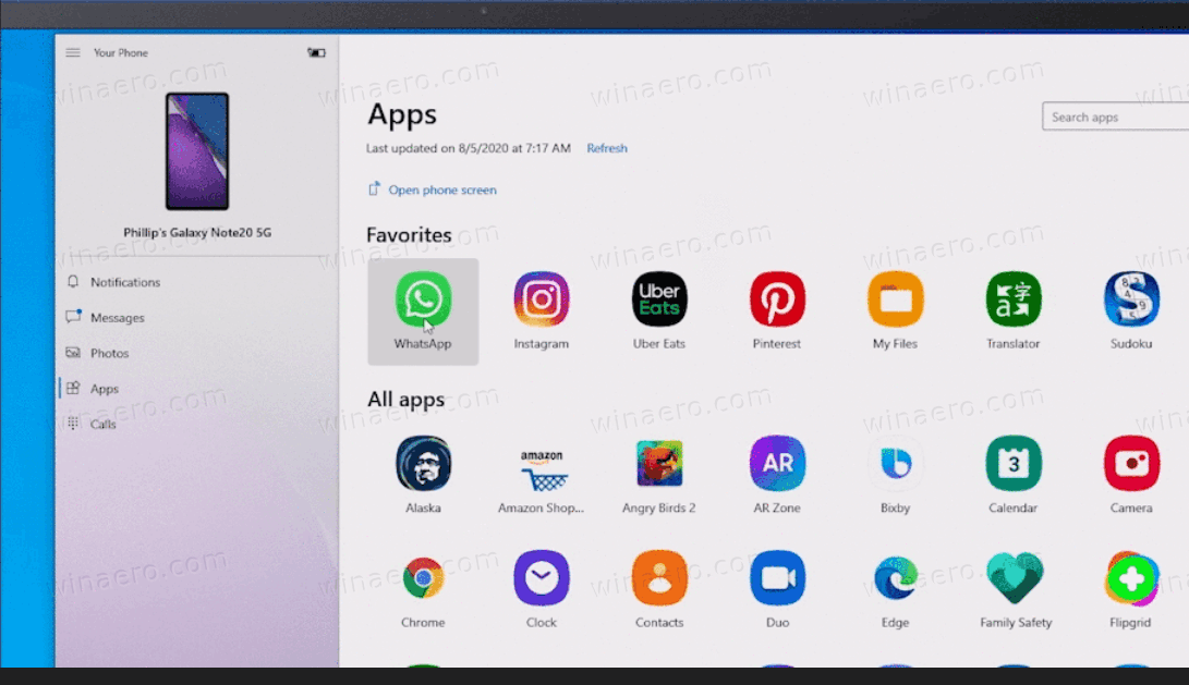 App del telefono Esegui app Android 1