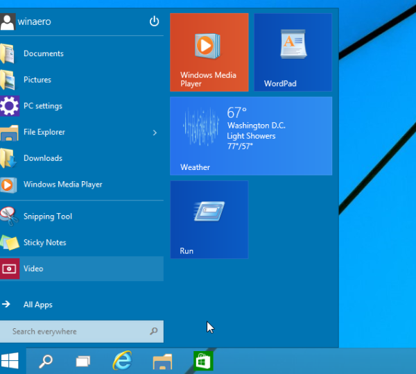 Menu di avvio con Esegui in Windows 10