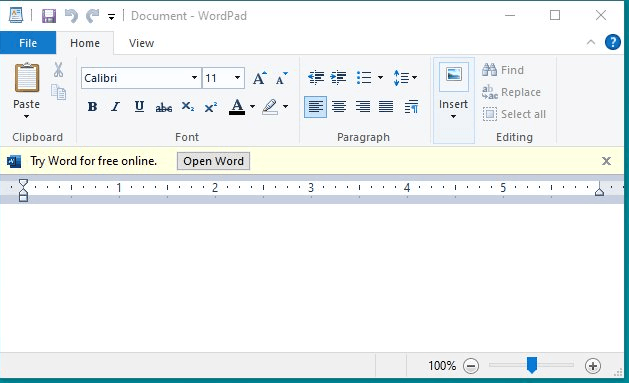 Wordpad-annoncer i Windows 10