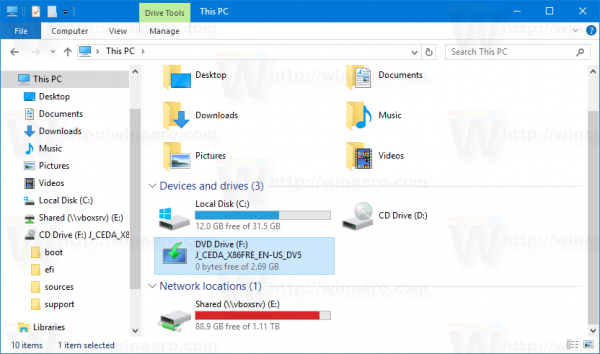 Fichier ISO Windows 10 sur ce PC