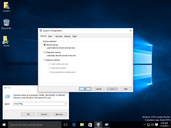 Windows 10 msconfig laster opp startelementer