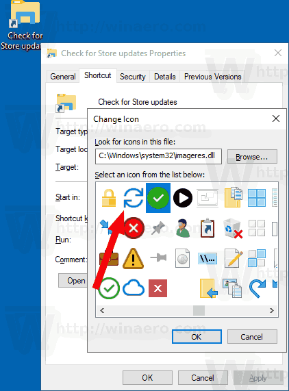 Windows 10 스토어 업데이트 확인 바로 가기 아이콘 만들기