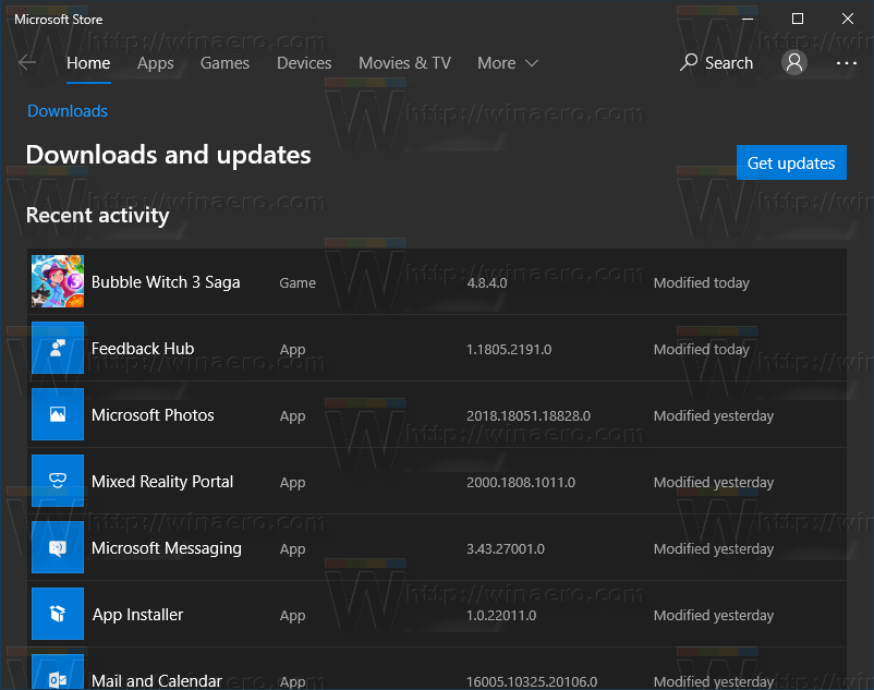 Aktualizácie MS Windows Store