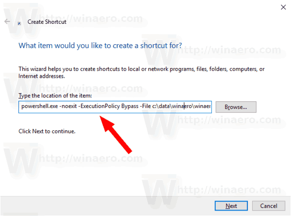 Windows 10 قم بإنشاء اختصار PowerShell Script