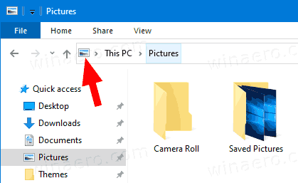 „Windows 10 File Explorer“ adresų juostos visas kelias