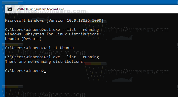 Hentikan Menjalankan WSL Distro Windows 10