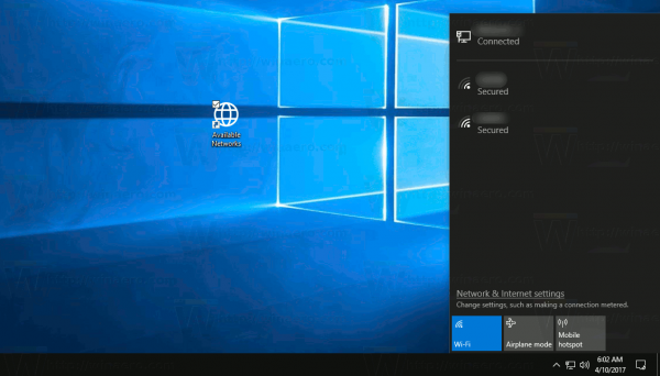 Créer un raccourci Afficher les réseaux disponibles dans Windows 10
