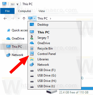 Icona del tauler de control del canvi de Windows 10 3