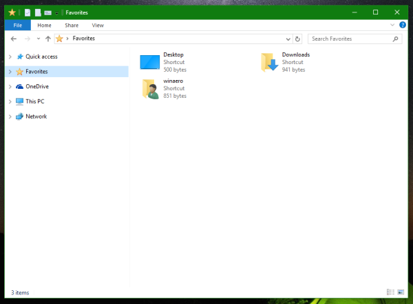 מועדפים של Windows 10 בחלונית הניווט