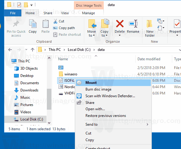 Monter par défaut dans Windows 10