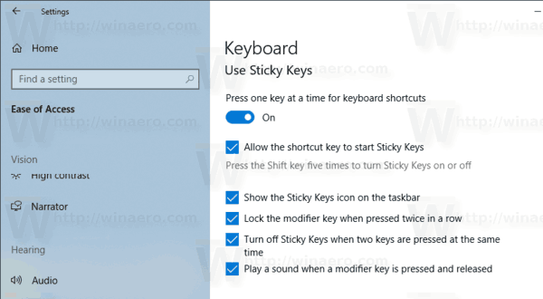 Windows 10 Povolte v nastavení lepkavé klíče