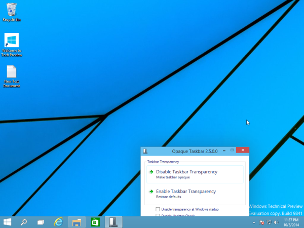 nepriehľadný panel úloh Windows 10