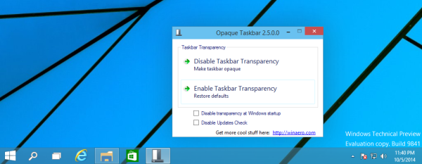 Windows10で実行されている不透明なタスクバー