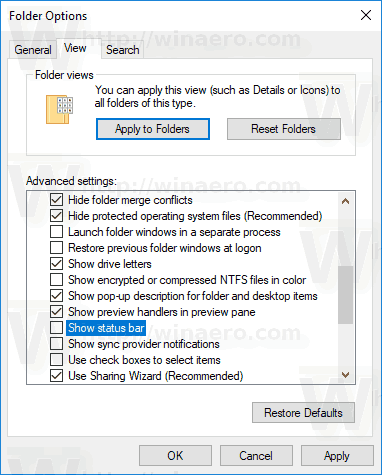Windows 10 állapotsor az Intézőben
