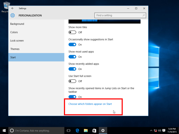 Windows 10 nové složky v nabídce Start
