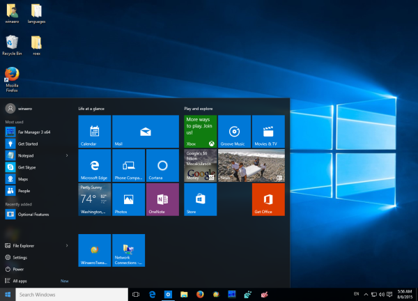 Ponuka Štart systému Windows 10