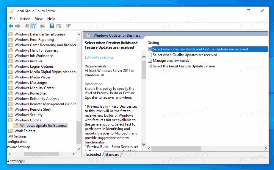 Folder Dasar Pembaharuan Windows Untuk Kumpulan Perniagaan