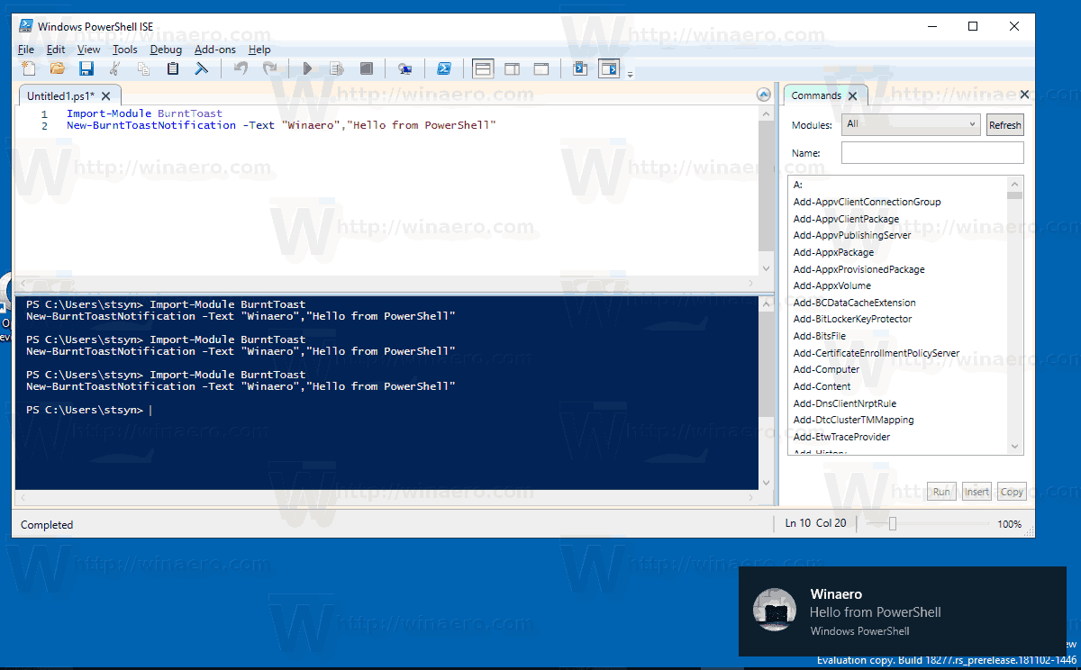 Toastové oznámenie PowerShell Windows 10