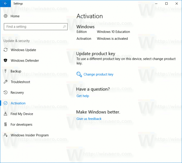 Windows 10: n aktivointitila