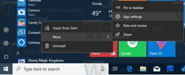 App-instellingen Tegelmenu Windows 10