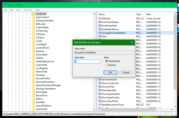 Windows 10 activer le menu contextuel de chiffrement