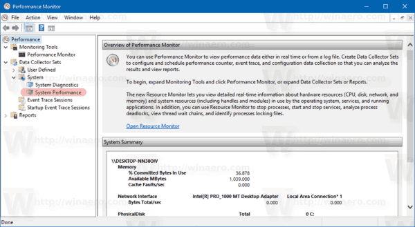 „Perfomance Monitor“ veikia „Windows 10“