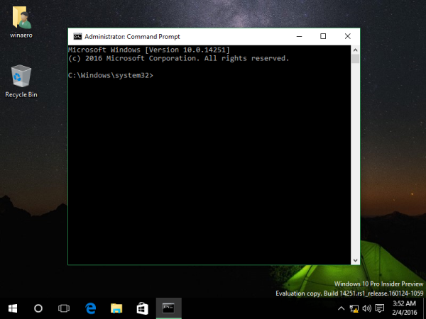 Windows 10 b14251 повишени изтегляния на команден ред