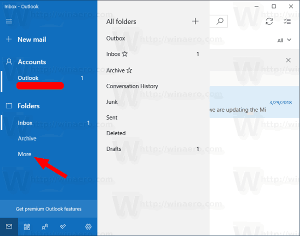 Compte de correu de Windows 10 fixat