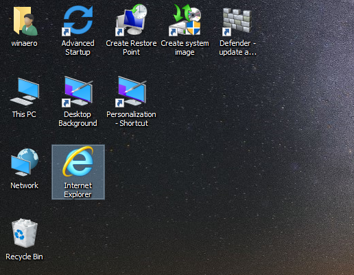 Ikona pracovnej plochy Windows 10 Internet Explorer