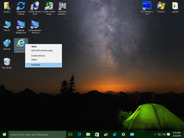 Pictograma Windows 10 Internet Explorer
