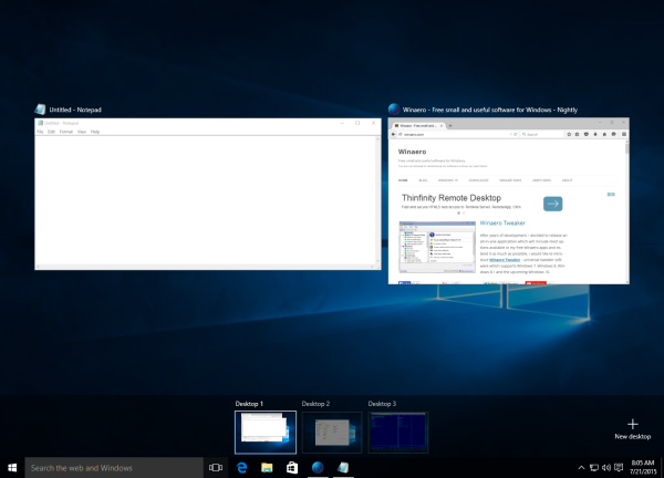 visualització de tasques de Windows 10 escriptoris virtuals