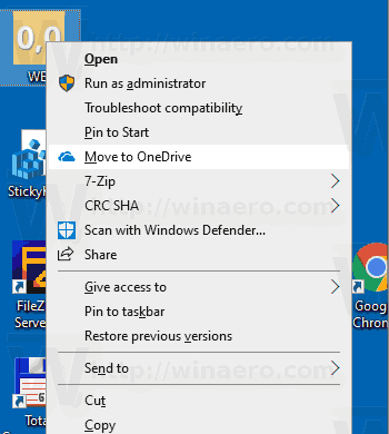 Windows 10 Onedrive 컨텍스트 메뉴로 이동