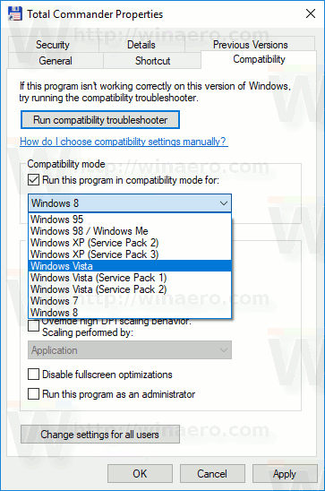 Windows 10 -sovellusten yhteensopivuuskäyttöjärjestelmän versio