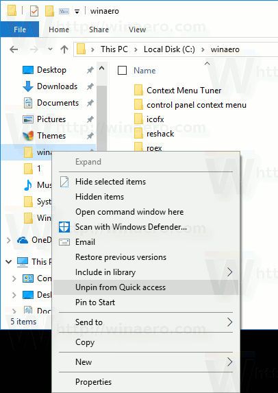 Изменить значок закрепленной папки в быстром доступе в Windows 10